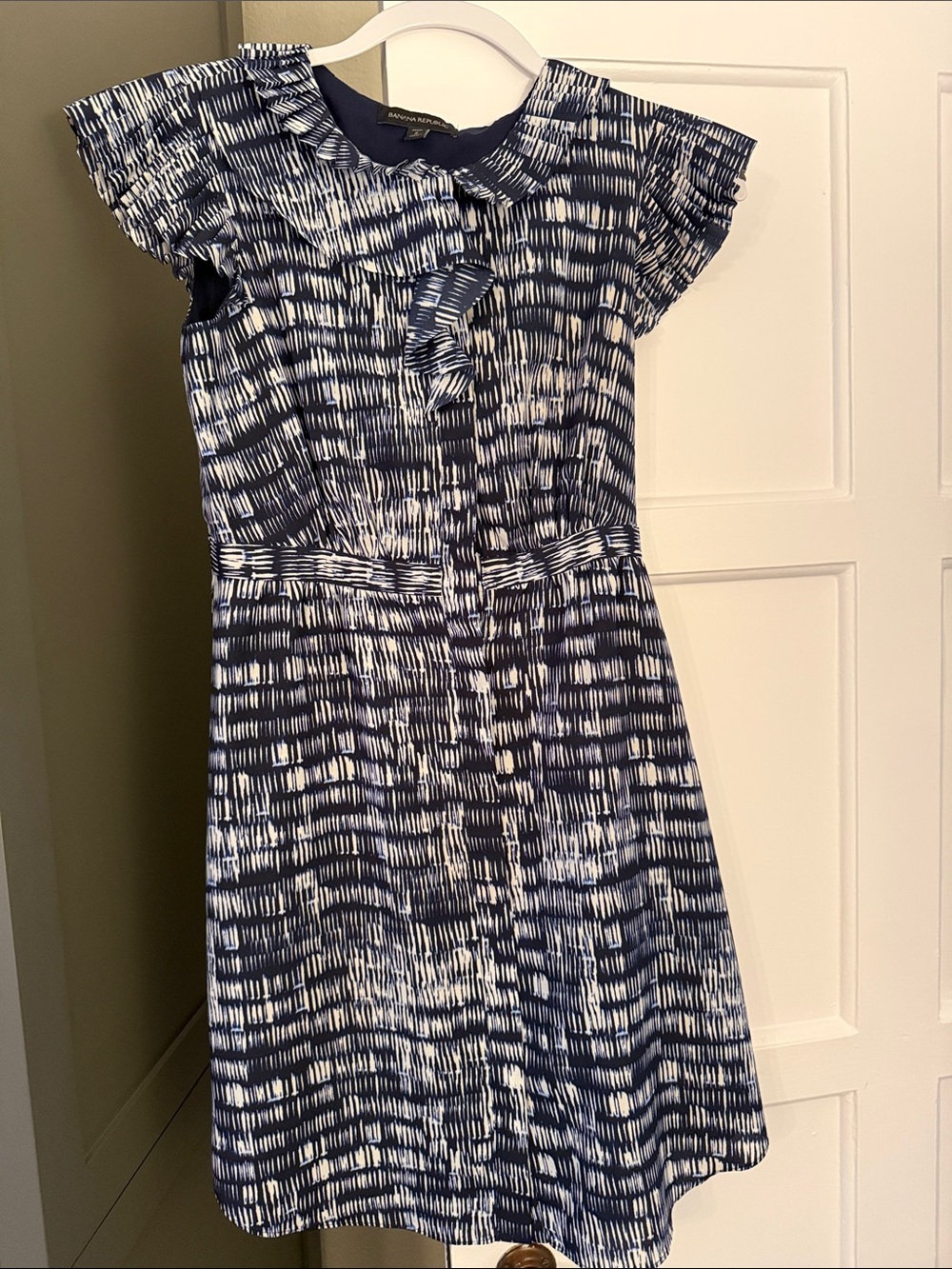 Banana Republic Navy and White Patterned Midi Dress